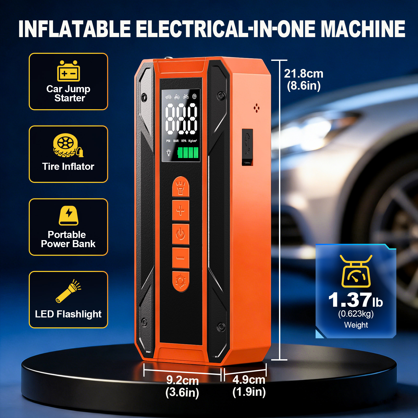 Air Pump Car Jumper Starter Portable Battery Pack With 150PSI Tire Inflator, 12V Jumper Box For Car Charger Battery Booster With LCD Display, 3-Mode Emergency Flashlight photo 4