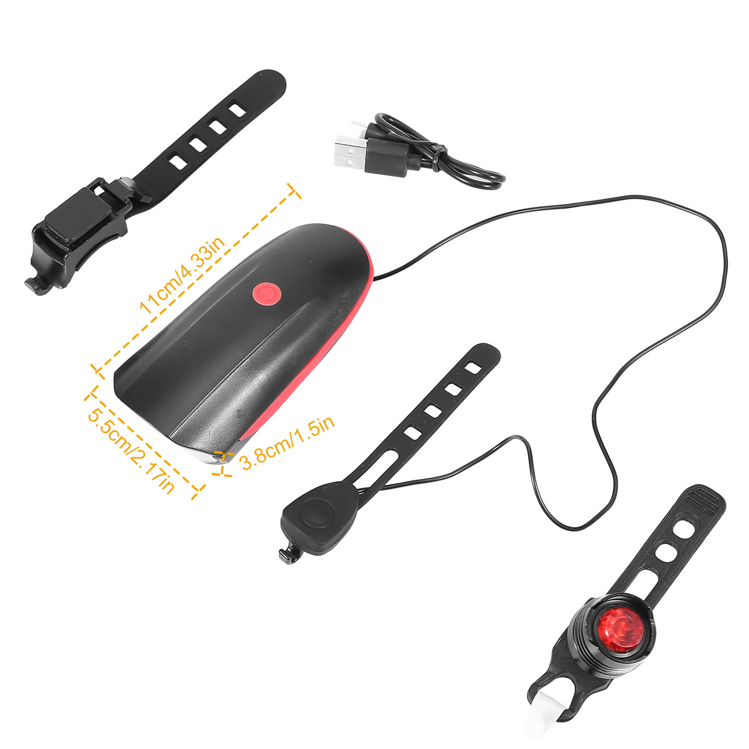 Bike Headlight USB Rechargeable LED Bicycle Front Light Rear Tail Light With 130dB Loud Horn photo 4