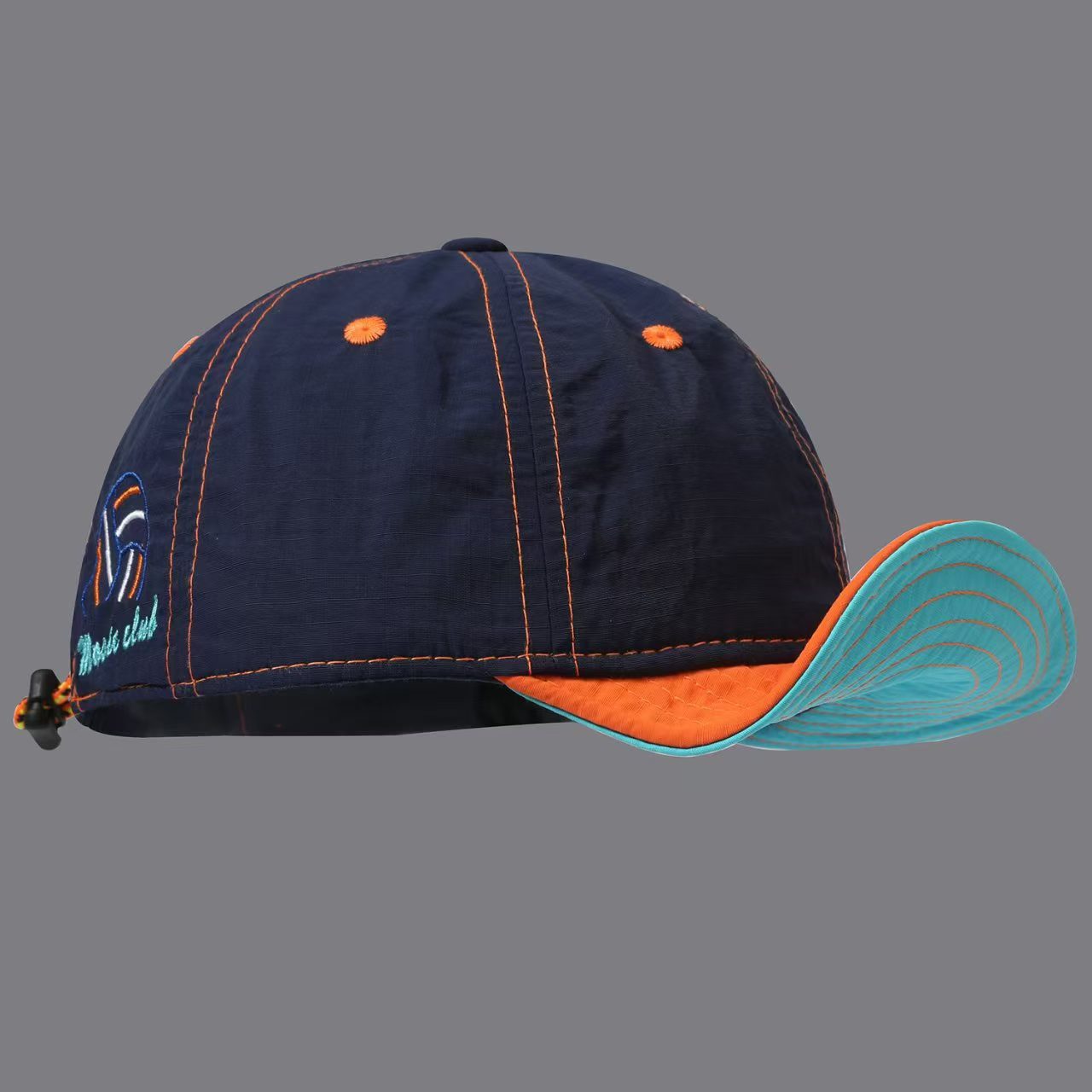 Overhanging Color-matching Quick-drying Five-piece Cap - Volleyball Letter Embroidery Mountain-style Outdoor Functional Drawstring Sunshade Workwear Cap photo 4