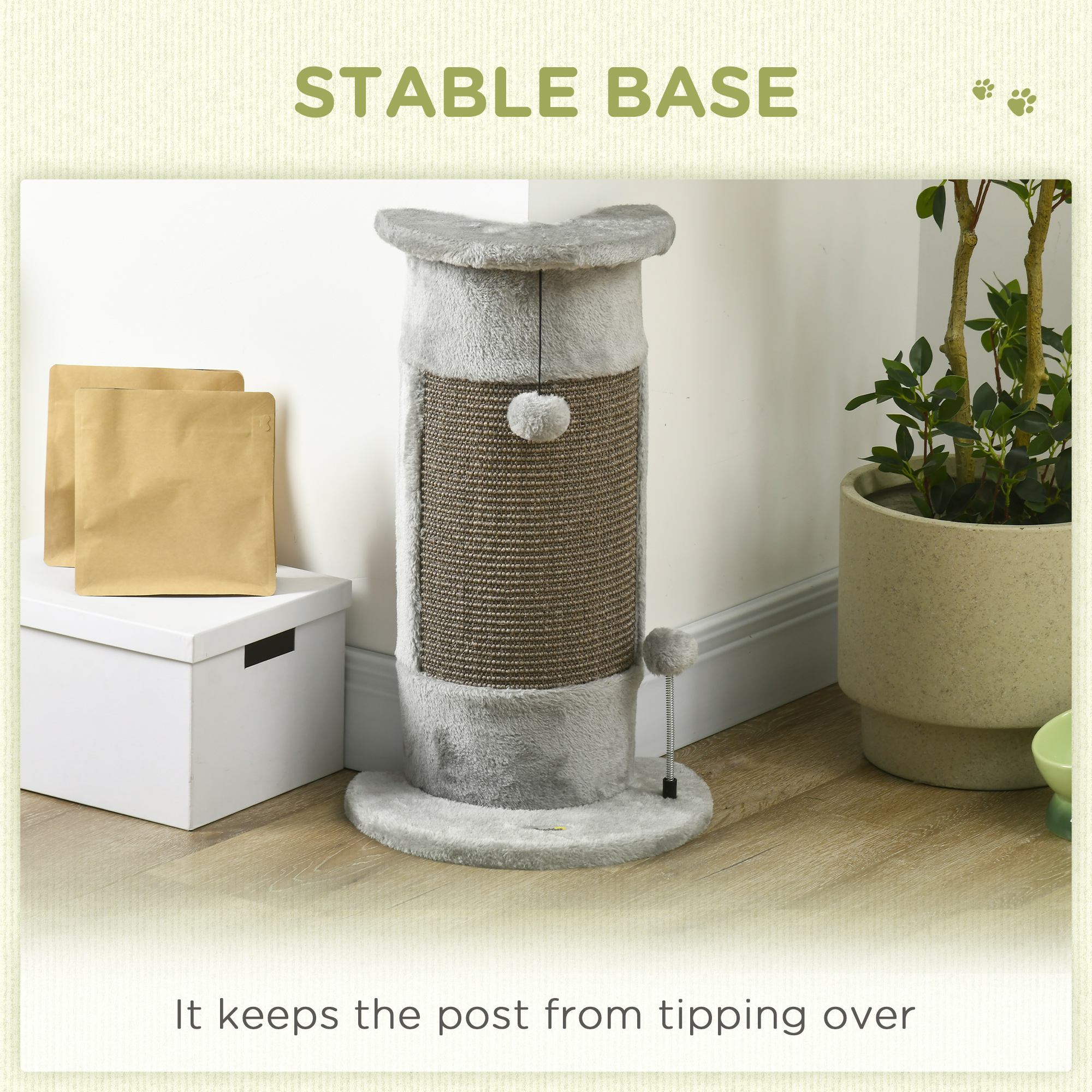 58cm Cat Scratching Post, With Covered Plush, Play Balls, For Corner Walls - Grey photo 7