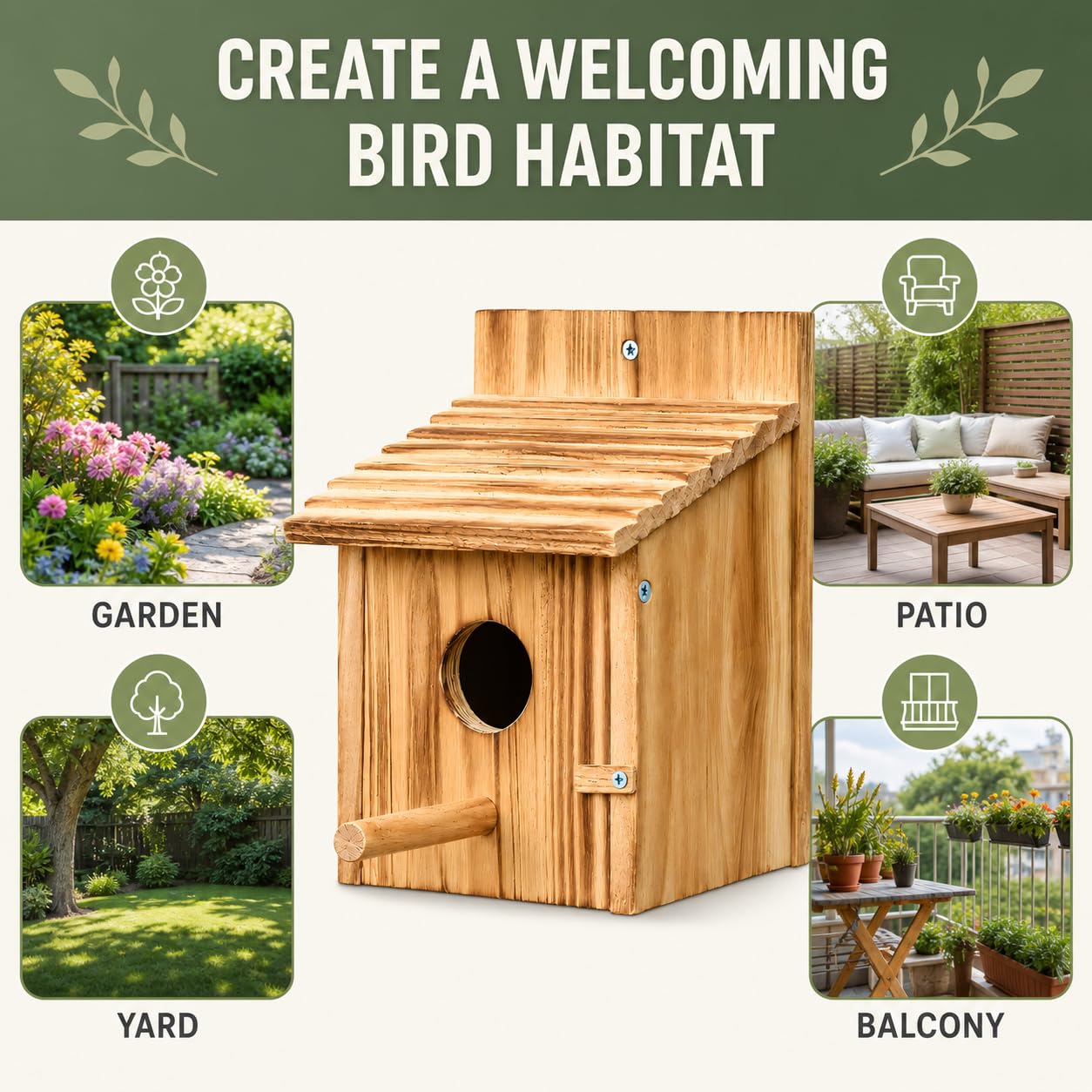 Wooden Bird House For Outside, Hanging Natural Wood Birdhouse With Perch, 1.5in Entrance & Side Clean-Out Door For Bluebirds, Wrens And Finches, Garden Decor photo 8
