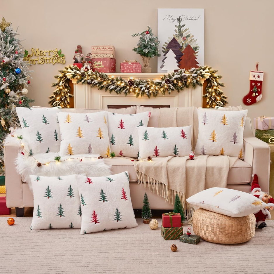 Fluffy Christmas Green Tree Throw Pillow Covers 18x18 Set Of 2 photo 5