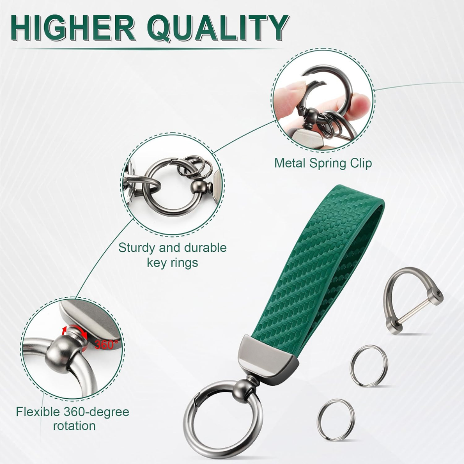 Leather Keychain, Carbon Fiber Car Key Chain With Anti-Lost D-Ring And 2 Key Ring, Keychain Wristlet, Car Accessories, Universal Keychain For Men And Women photo 5