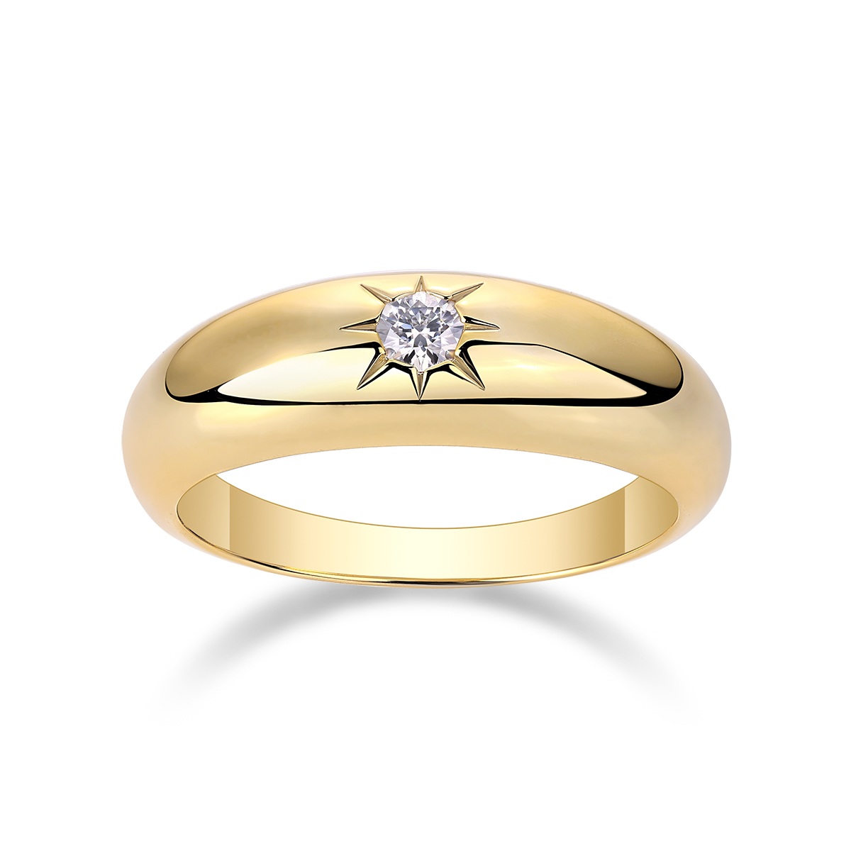 S925 Silver 3.2g Gold Plated Moissanite Ring, 6.35mm Star Setting Dome, D VVS1 GRA US 5-9 photo 2