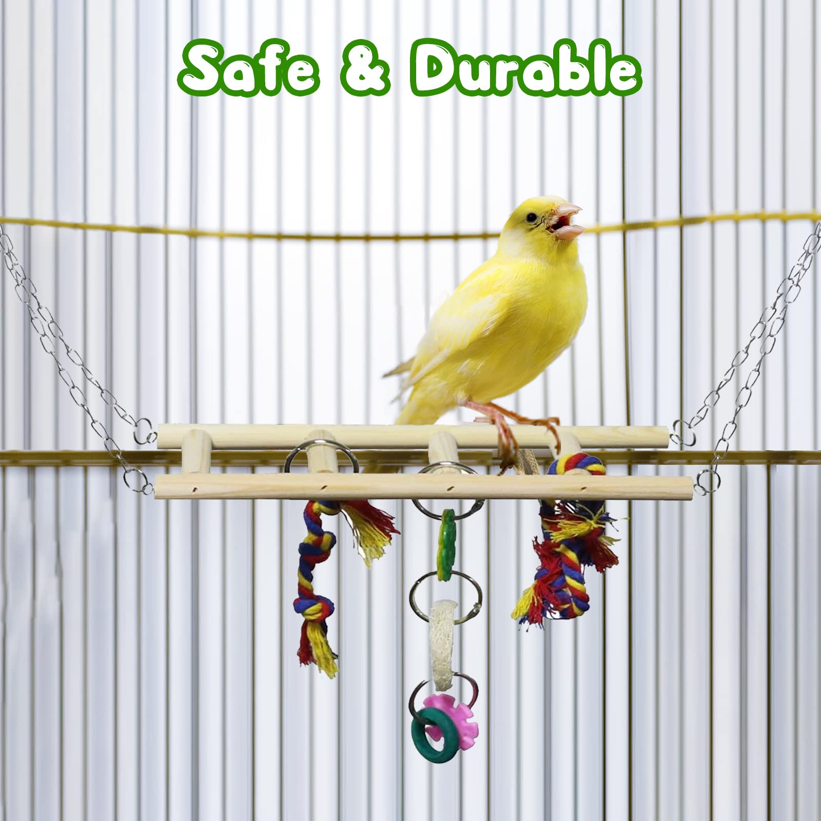 7 Pack Bird & Parrot Toys, Bird Cage Toys For Conures, Wood Chew Set Natural Wood, Bird Toys & Conure Toys, Climbing & Hanging Play, Hammock Rest, Corn Leaves & Luffa, Parakeets & Cockatiels photo 4