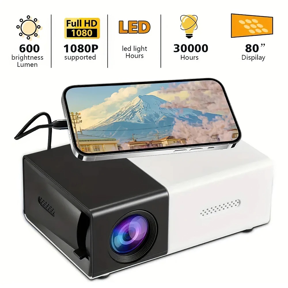 Portable Wired Mobile Phone Projector With Extendable Stand, LED Mini Home Video Device, 1080p HD Screen, USB SD AV HD photo 1