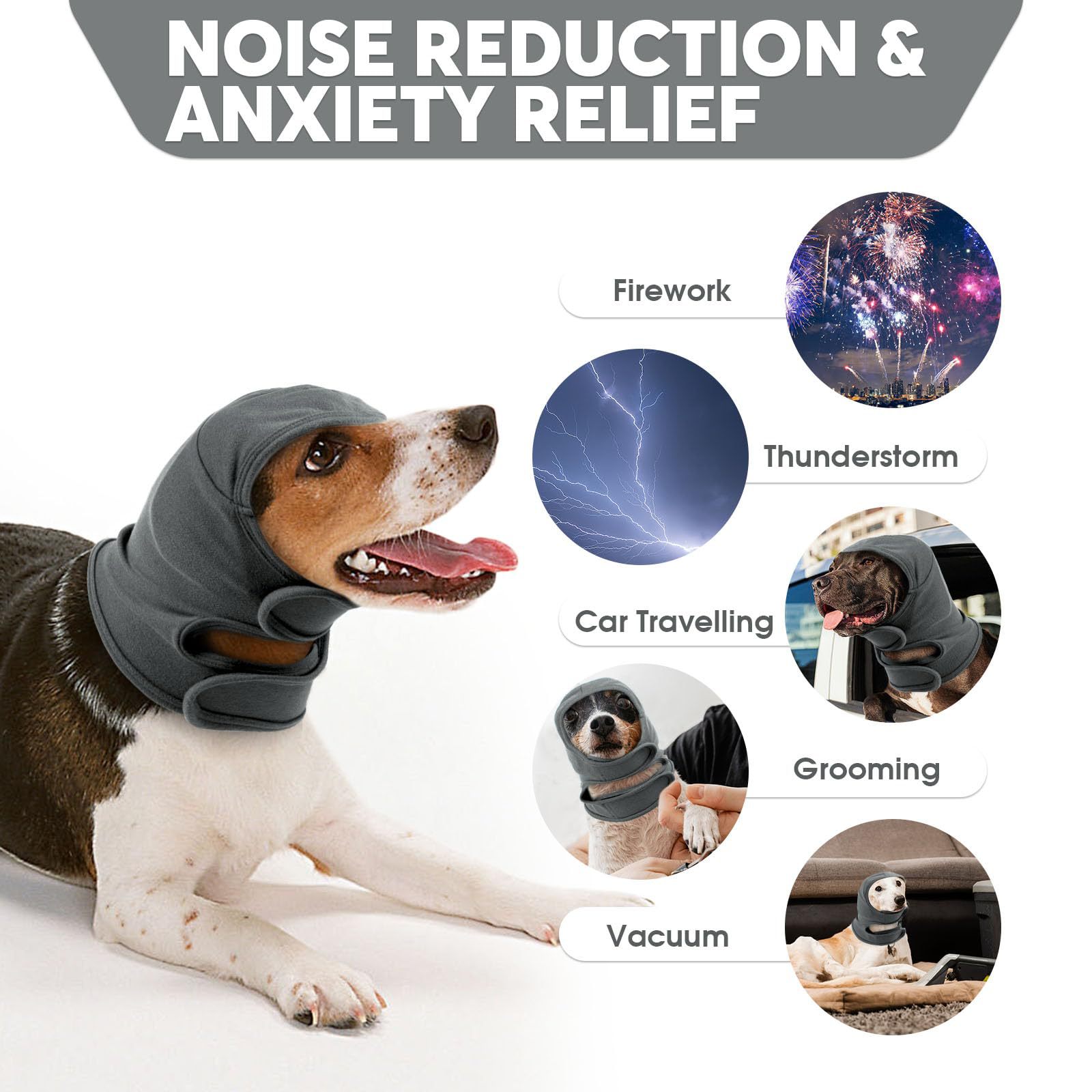 Calming Hoodie Dog Ear Covers-No Shake Hematomas Ear Wraps For Dogs, Adjustable Head Wrap Muffs Noise Cancelling Protector, Anxiety Relief, Fireworks & Grooming Bathing photo 3