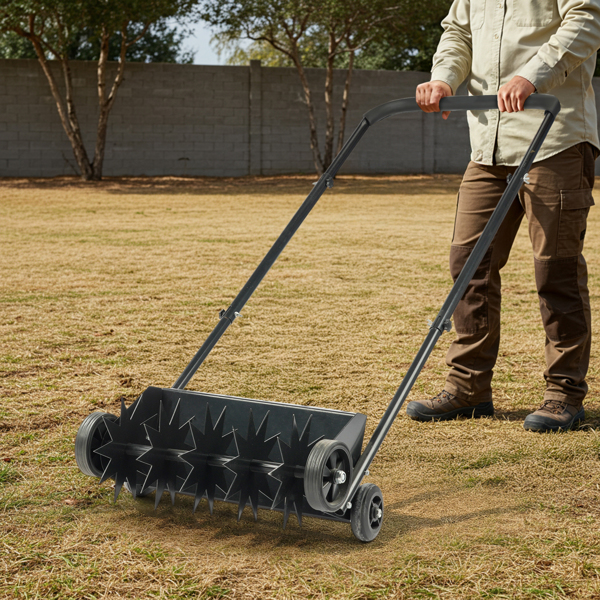 19in Push Spike Aerator, Heavy Duty Rolling Lawn Aerator, Rotary Spike Lawn Aerator, Manual Aeration Equipment With U-shaped Handle, For Lawn Garden Yard Grass Aeration photo 5