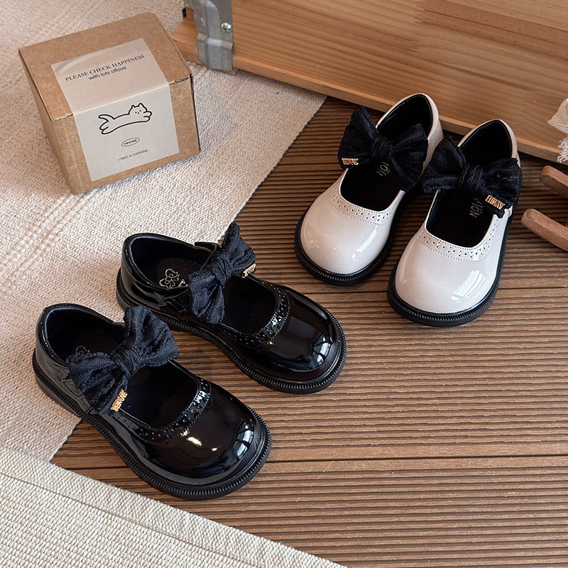 2026 Spring New Kids Leather Shoes, Stylish Black Bow Princess Mary Jane Flat Shoes For Girls photo 5