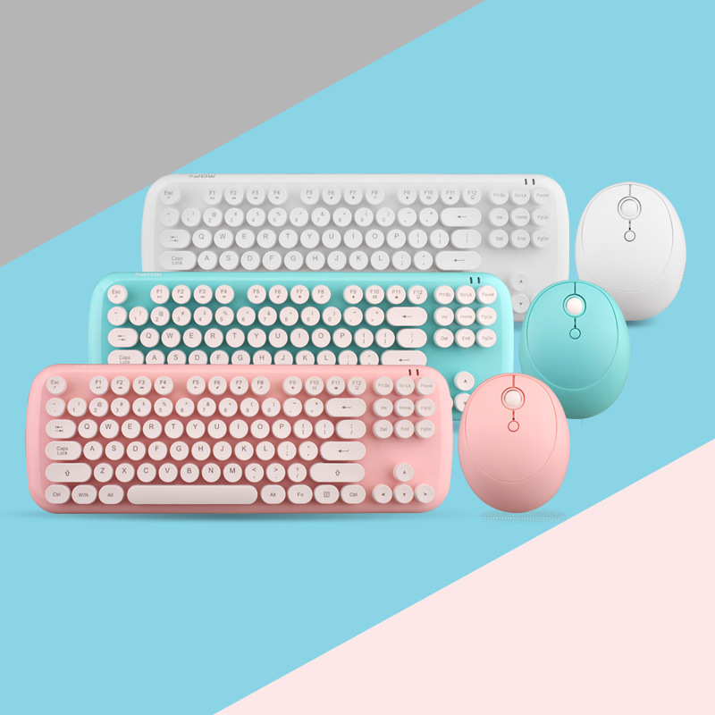 Wireless Keyboard And Mouse Set Girls Color Retro photo 1