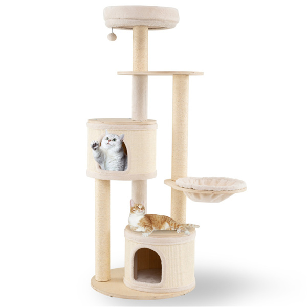 60 Inch Tall Wooden Cat Tree Multi-Level Cat Tower With Sisal Scratching Posts & Condos For Indoor Cats, Natural photo 1