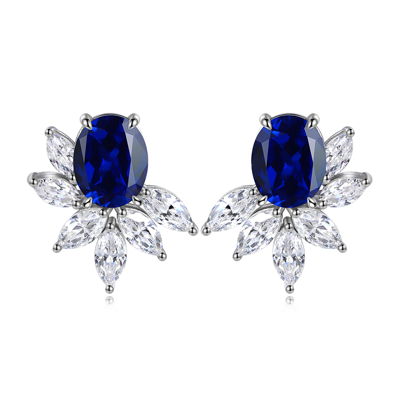S925 Silver 7.3g Lab Created Gemstone Earrings, 10x8mm Multi-Color Flower Studs, Ruby Sapphire Emerald Paraiba photo 3