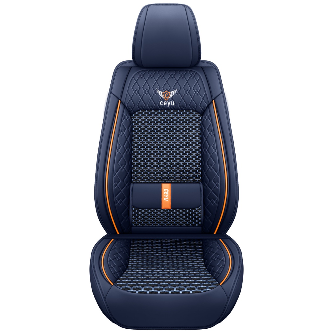 Summer Cool Ice Silk Breathable Car Seat Covers Full 5-Seat Set Ergonomic Lumbar Support Soft Beige Universal Auto Interior Seat Cushion Protectors photo 2