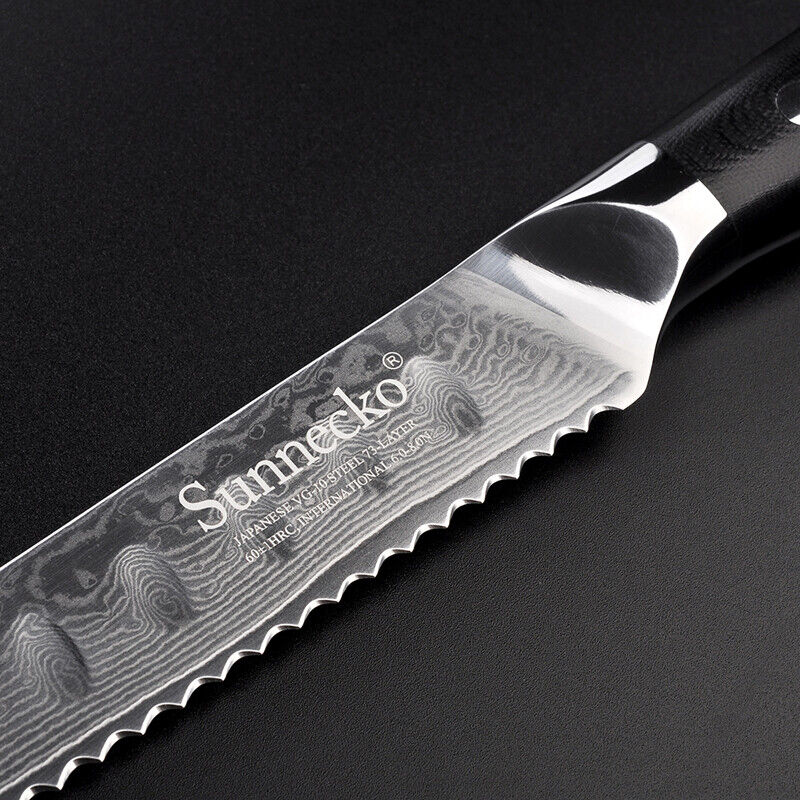 Sunnecko Serrated Bread Knife 8 Inch Damascus Steel Kitchen Sandwich Knife photo 5