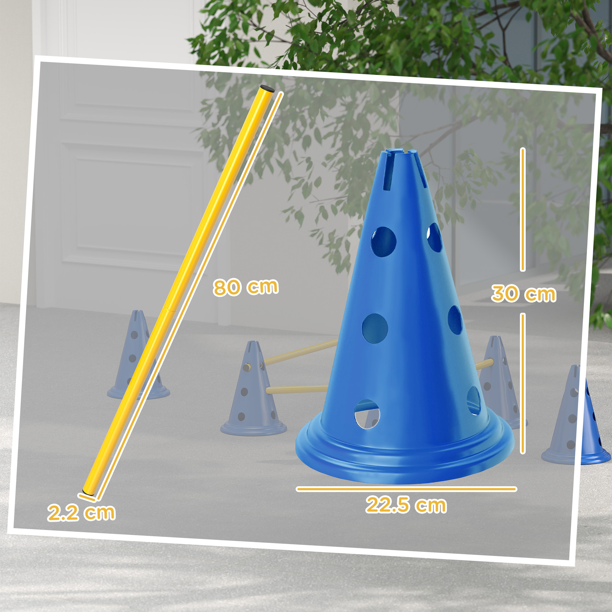 Dog Agility Equipment Set Of Six Cones, Six Poles With Carry Bag, Three-Piece Adjustable Height Jumping Obstacles, Blue photo 7