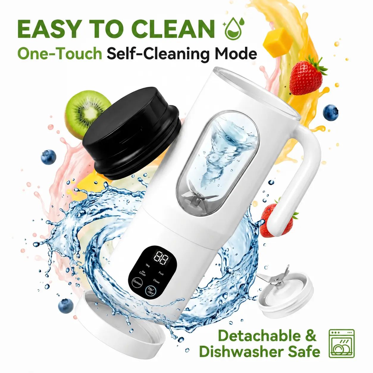 Cordless Portable Blender For Shakes & Smoothies, Personal Juicer Cup,  BPA-Free Bottle With LED Display, Self-Cleaning Ice Crusher photo 2