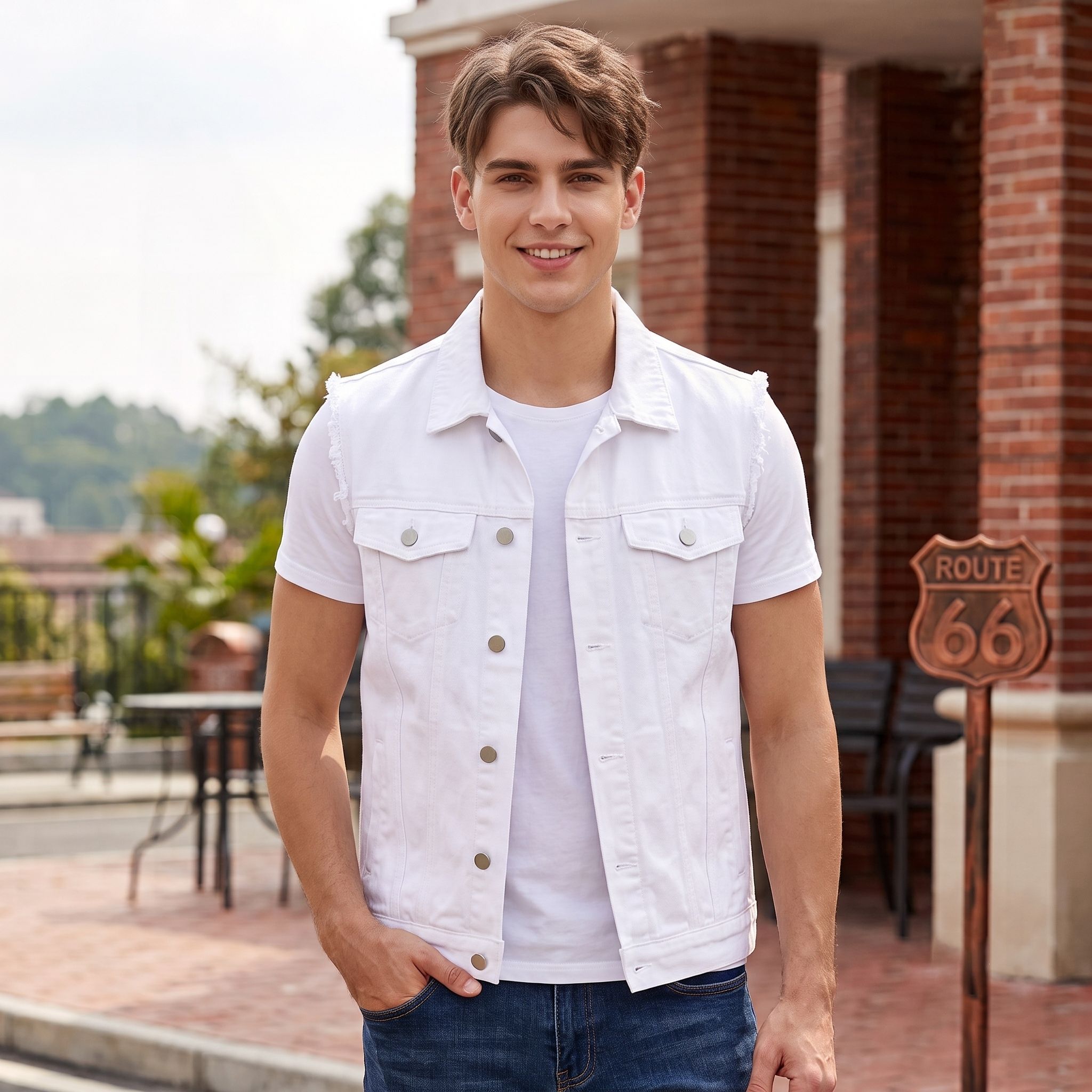 White Denim Vest Men Classic Sleeveless Jean Jacket Button Front US Warehouse Inventory photo 7