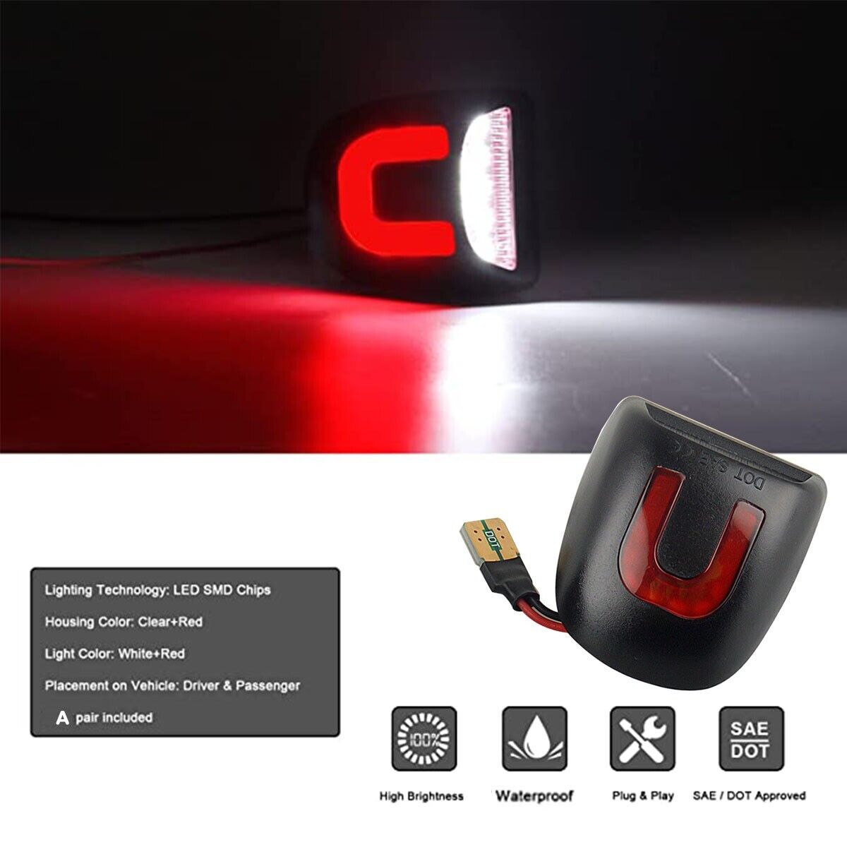 2X LED License Plate Light Red DRL Tube Lamp For Silverado GMC Sierra 1500 2500 photo 2