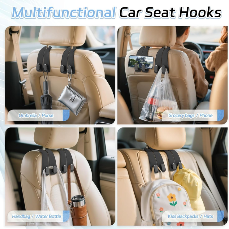 Car Seat Headrest Hooks, 2PCS Universal Car Purse Hook Leather Car Bag Hook photo 4