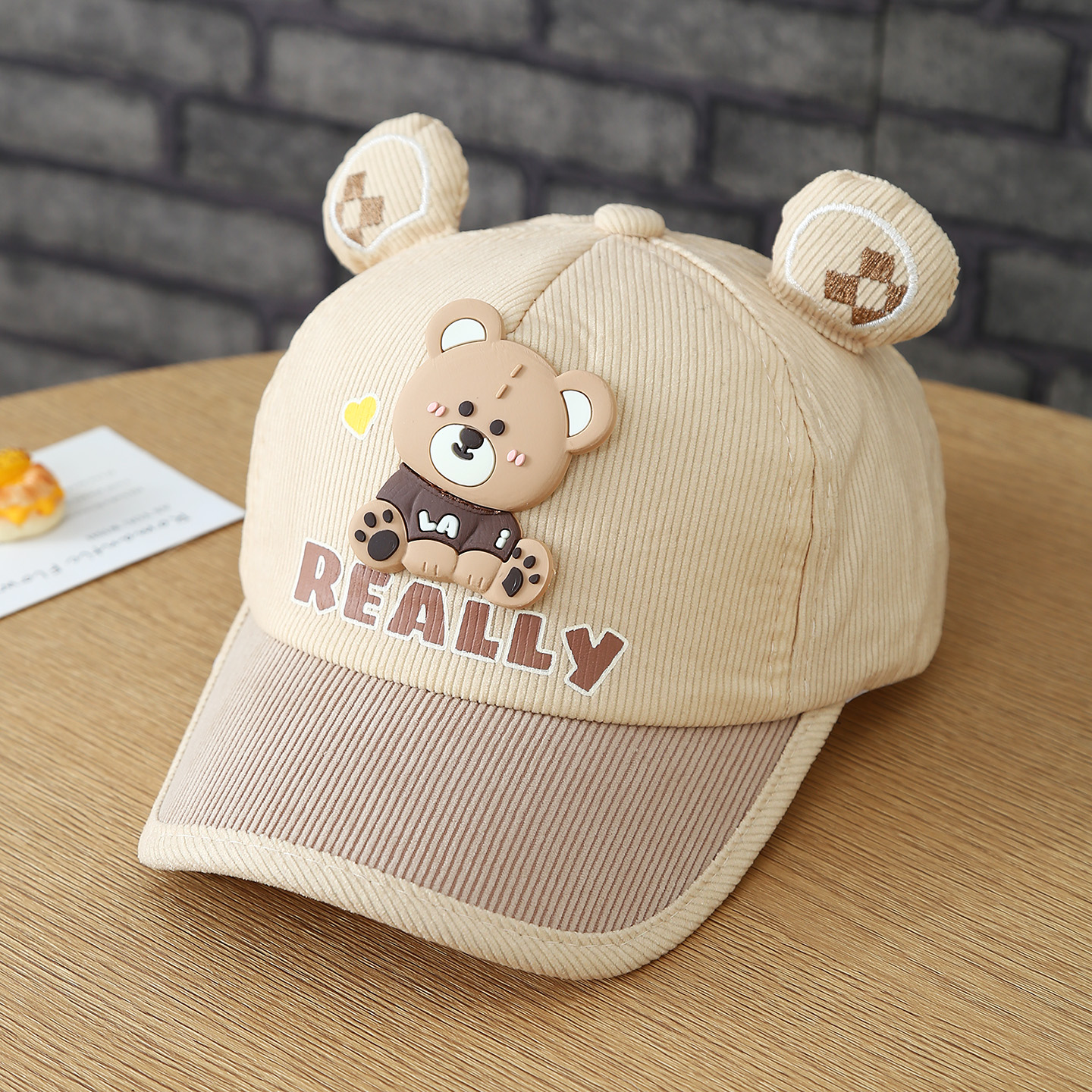 New Children's REALLY Little Bear Corduroy Multi-color Cute Ear Baseball Cap With Adjustable Strap For Daily Outings photo 6