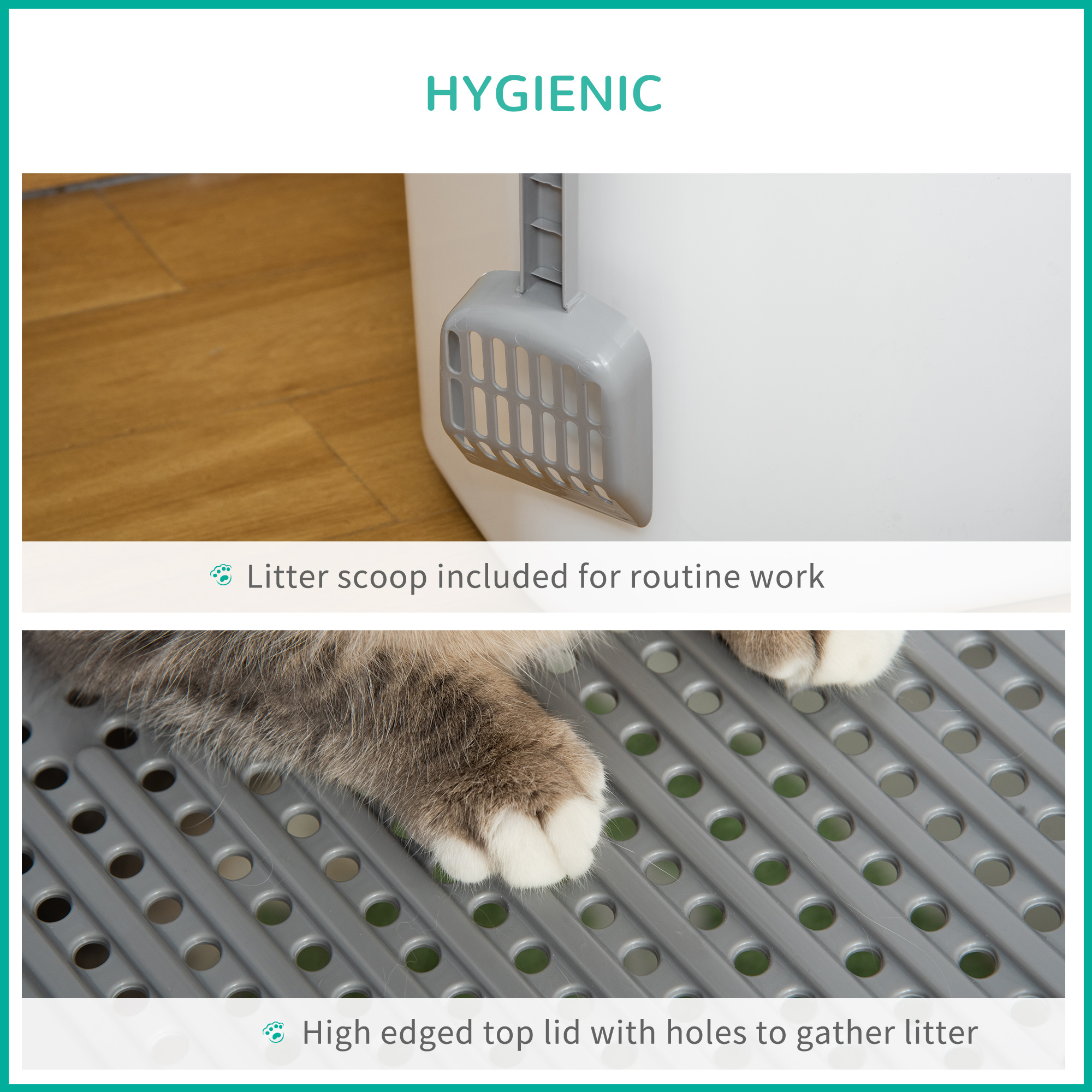 PawHut Cat Litter Box, Pet Toilet, Enclosed Kitten Pan With Front Entrance Top Exit, High Side, Scoop, White photo 7
