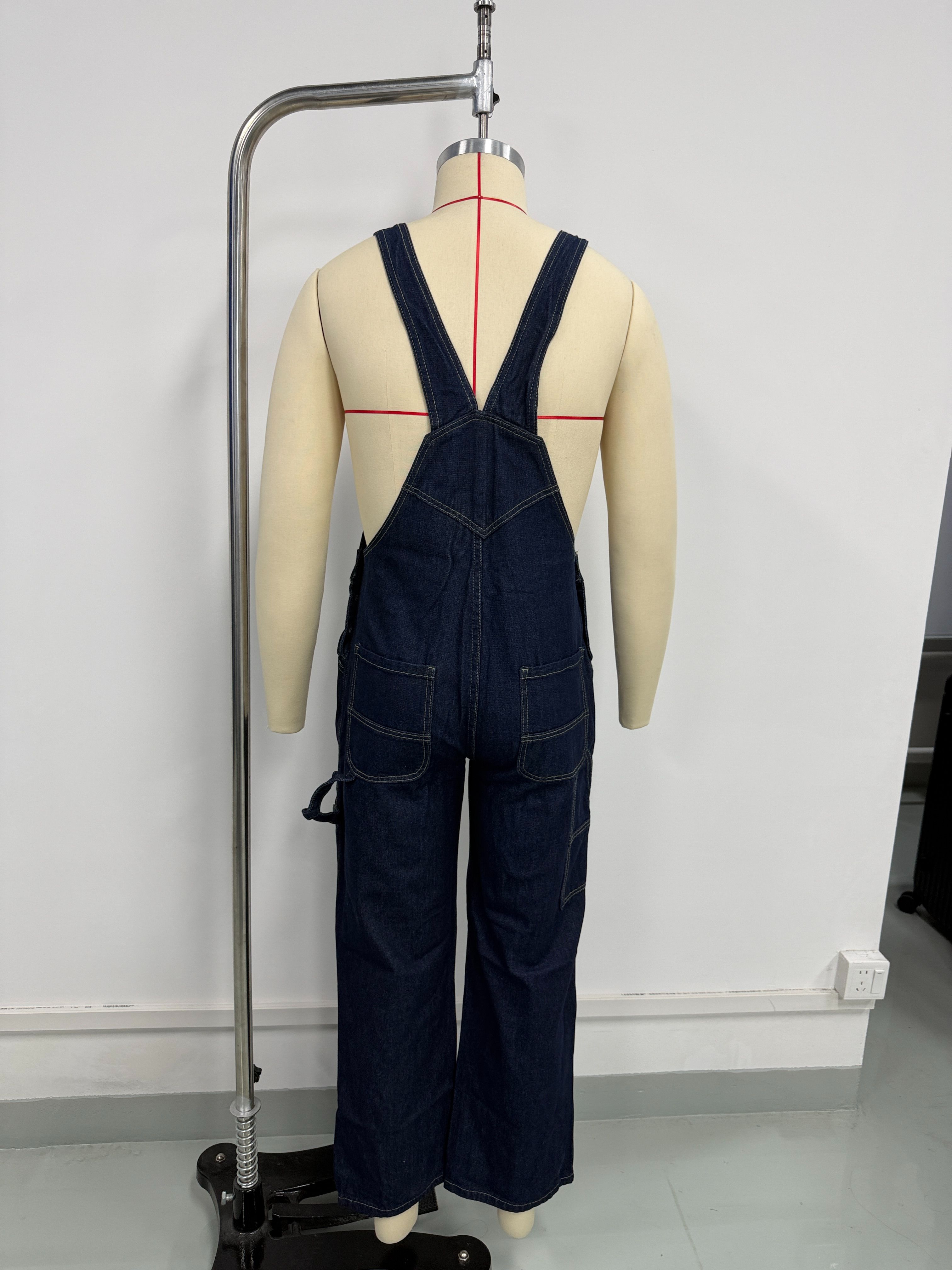 Dark Indigo Mens Denim Bib Overalls Loose Straight Leg Carpenter Workwear Dungarees US Ready Stock photo 3