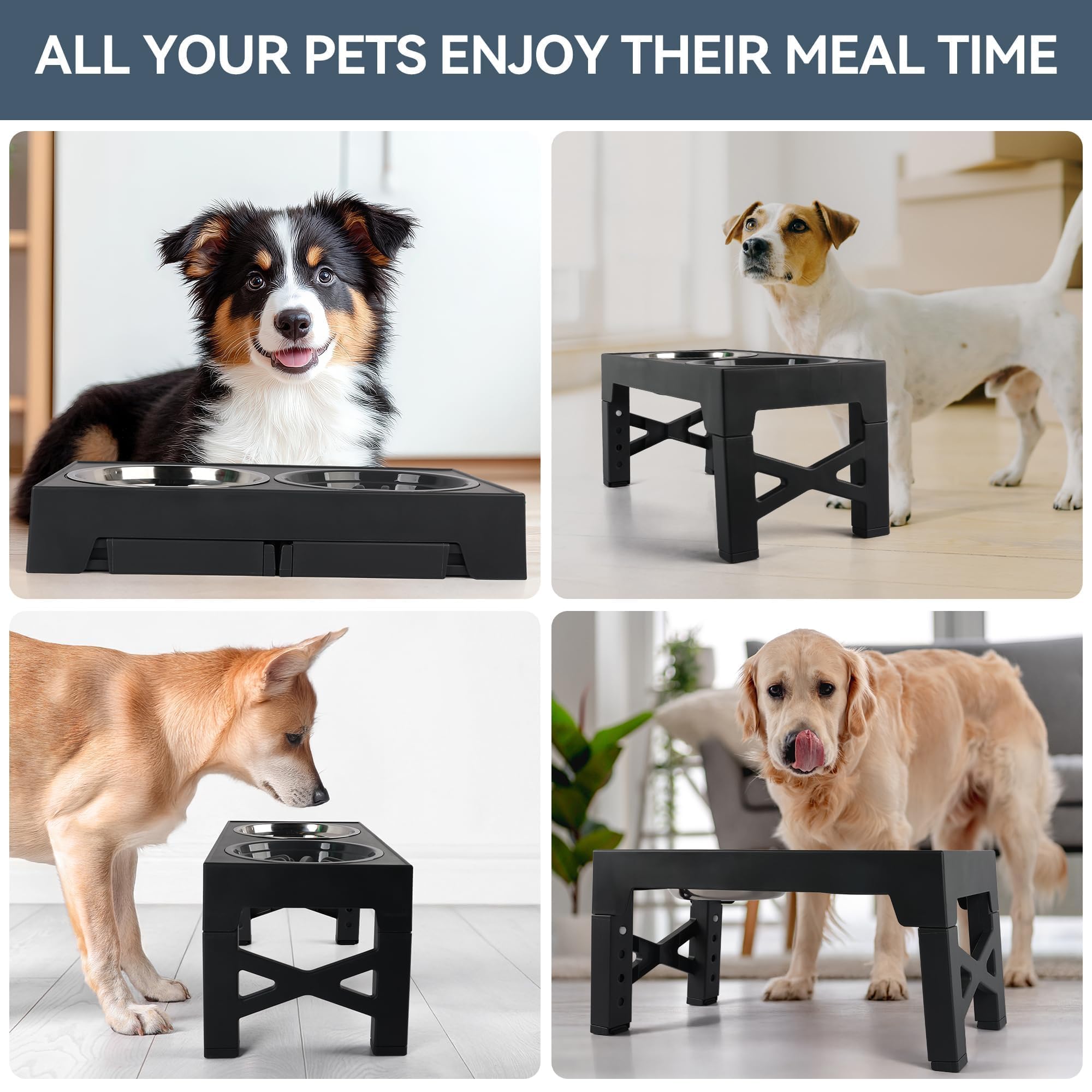 Elevated Dog Bowls, Raised Dog Bowl With Slow Feeder Bowl & Stainless Steel Bowls, 5 Heights Adjustable Dog Feeding Bowl Stand For Small Medium Large Dogs, Food Dishes With Non-Slip Feet photo 4