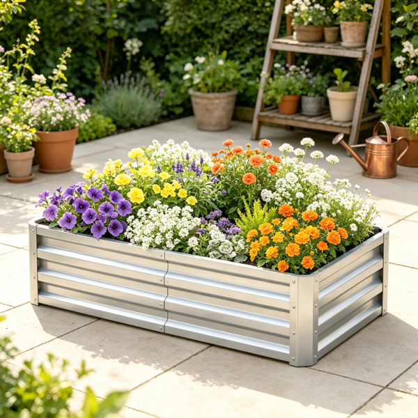 4inch X 2inch X 1inch Galvanized Raised Garden Bed For Patio Herb Gardening, Sturdy Metal Planter Box photo 2