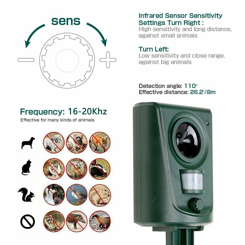 Battery Ultrasonic Garden Deterrent Repeller Animal Bird Cat Scarer Pest Dog photo 4