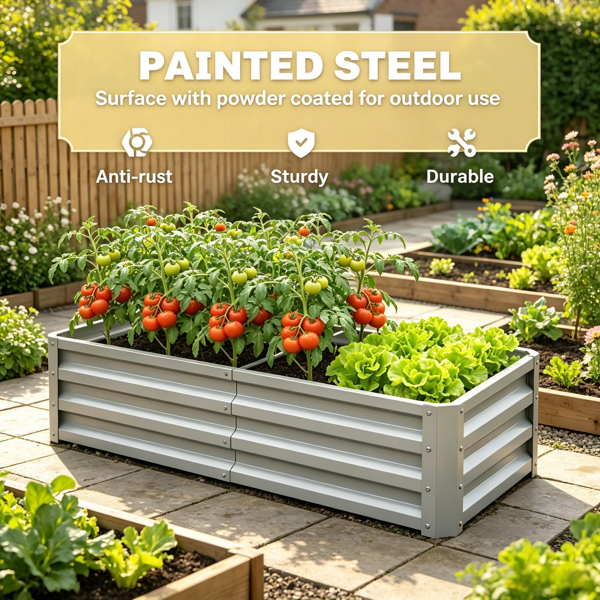 4inch X 2inch X 1inch Galvanized Raised Garden Bed For Patio Herb Gardening, Sturdy Metal Planter Box photo 6