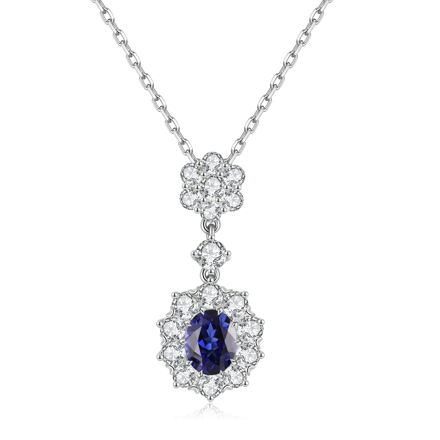 S925 Silver 6.3g Lab-Created Gemstone Necklace, 9x7mm Pendant, 5 Colors, 40&5cm photo 8