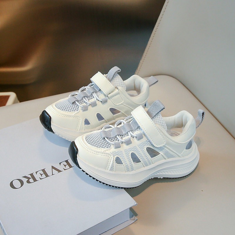 2026 Spring New Boys Sports Sandals, Soft Sole Hollow Out Kids Shoes, White Single Mesh Lightweight Sneakers For Big Kids photo 3