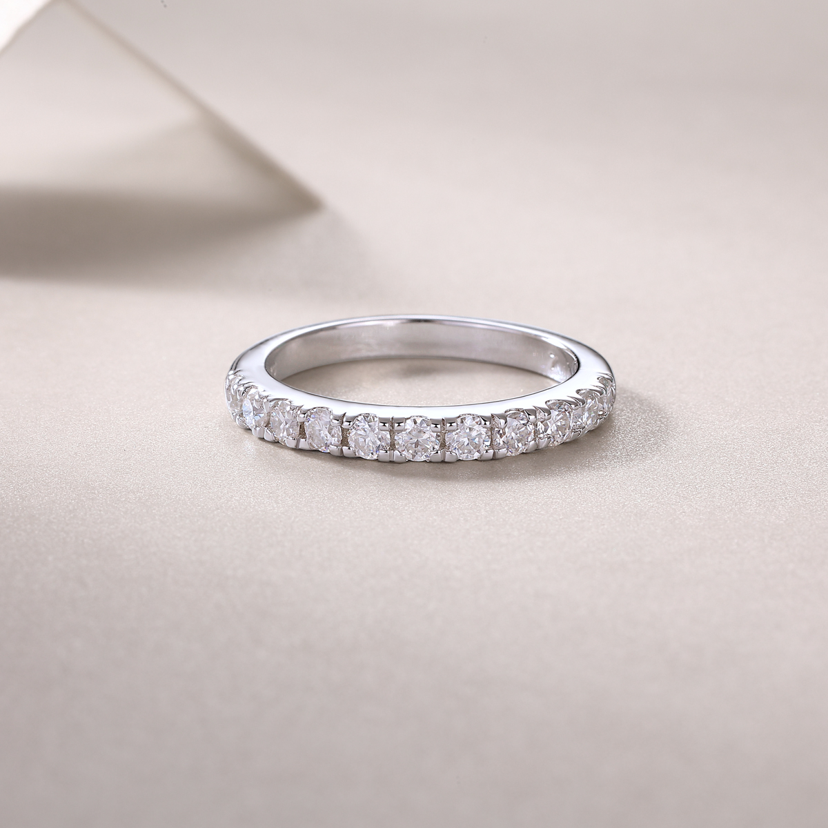 S925 Silver 2.6g Platinum Plated Moissanite Ring, 3.0mm 8pcs D VVS1 Half Eternity Band, GRA Certified US 5-9 photo 6