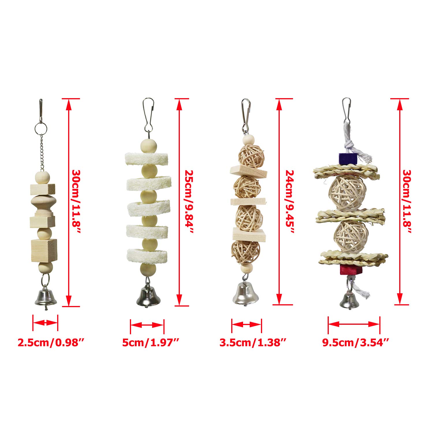 7 Pack Bird & Parrot Toys, Bird Cage Toys For Conures, Wood Chew Set Natural Wood, Bird Toys & Conure Toys, Climbing & Hanging Play, Hammock Rest, Corn Leaves & Luffa, Parakeets & Cockatiels photo 7