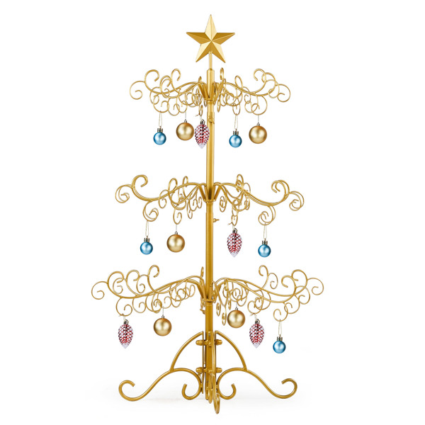 3ft Wrought Iron Christmas Tree, Metal Ornament Display Tree Stand For For Holiday Party Home Decor, Indoor & Outdoor Decor Hanger, Gold photo 8