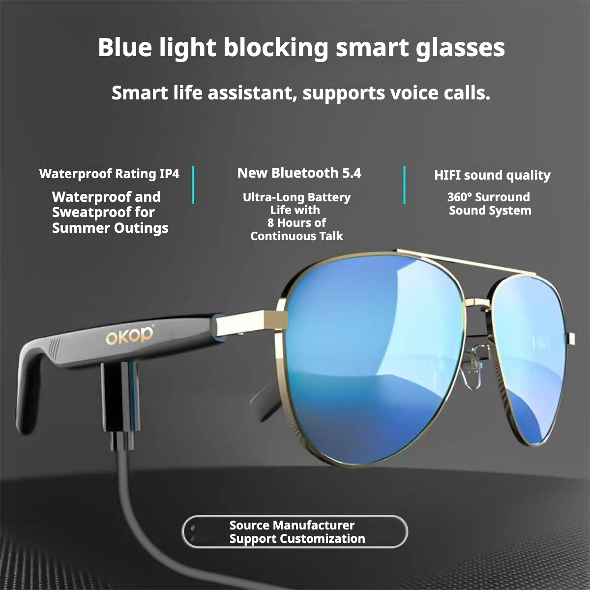 KP-Y101 Smart Bluetooth Glasses Waterproof Sweatproof Bluetooth Headset Voice Calls Blue Light Blocking Air Conduction In Stock photo 4