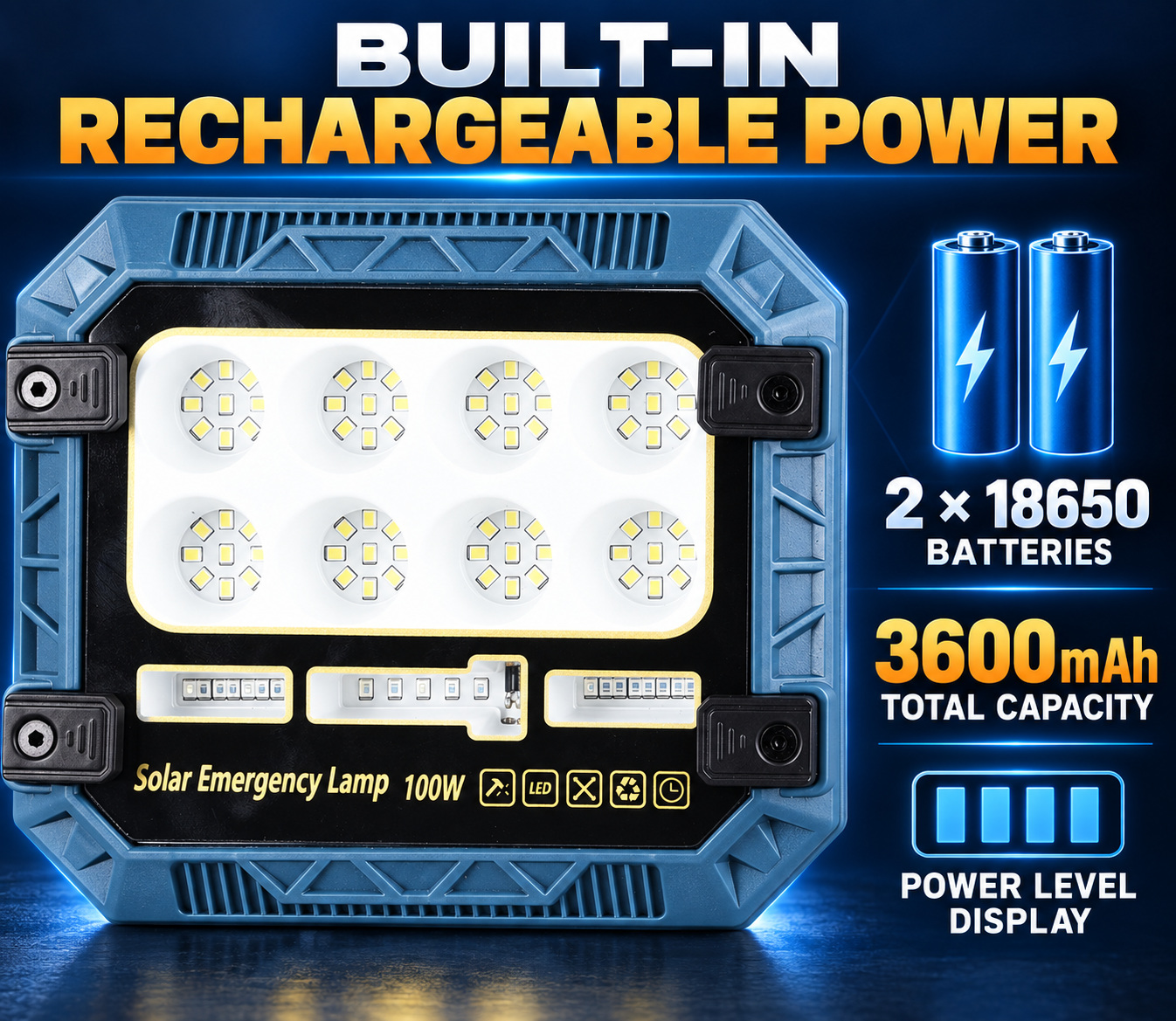 Solar Powered Rechargeable Battery Display 18650 W8112 1 3600mAh LED Flood Light 72 3 1W photo 2