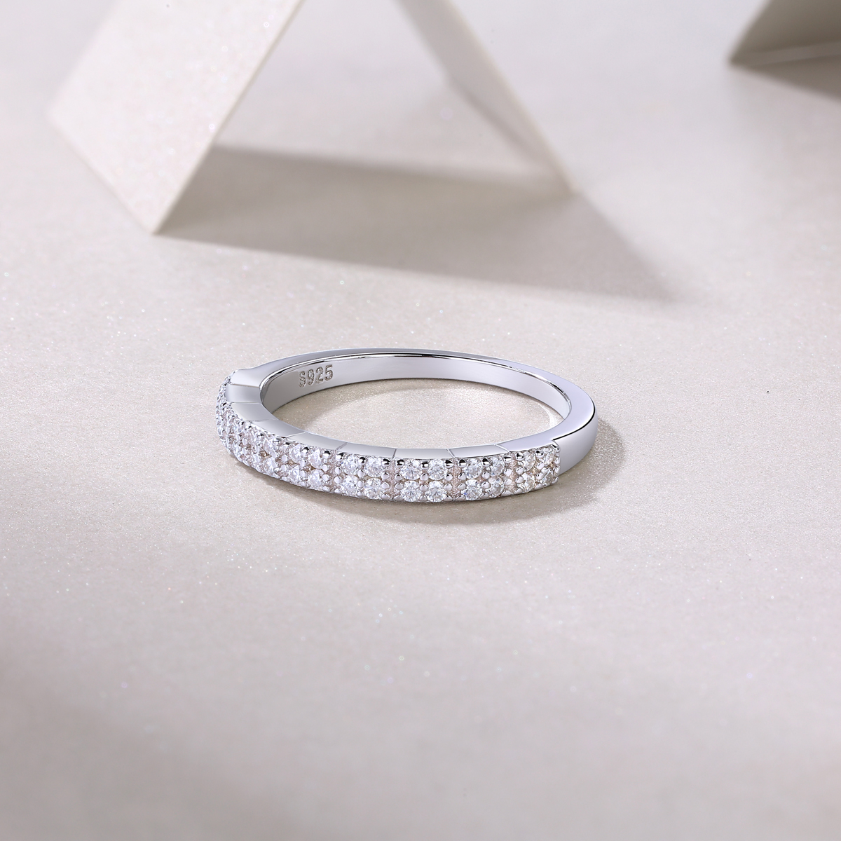 S925 Silver 2.1g Platinum Plated Moissanite Ring, 2.6mm 36pcs D VVS1 Half Eternity Band, GRA Certified US 5-9 photo 5