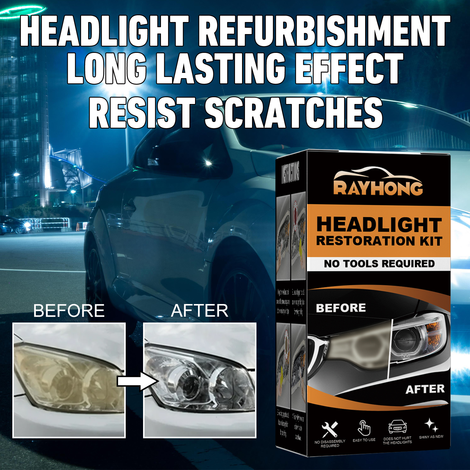 Rayhong Automotive Ceramic Headlight Repair Kit, Repair Scratches Yellow Polishing Headlight Shade Turned New Light photo 2
