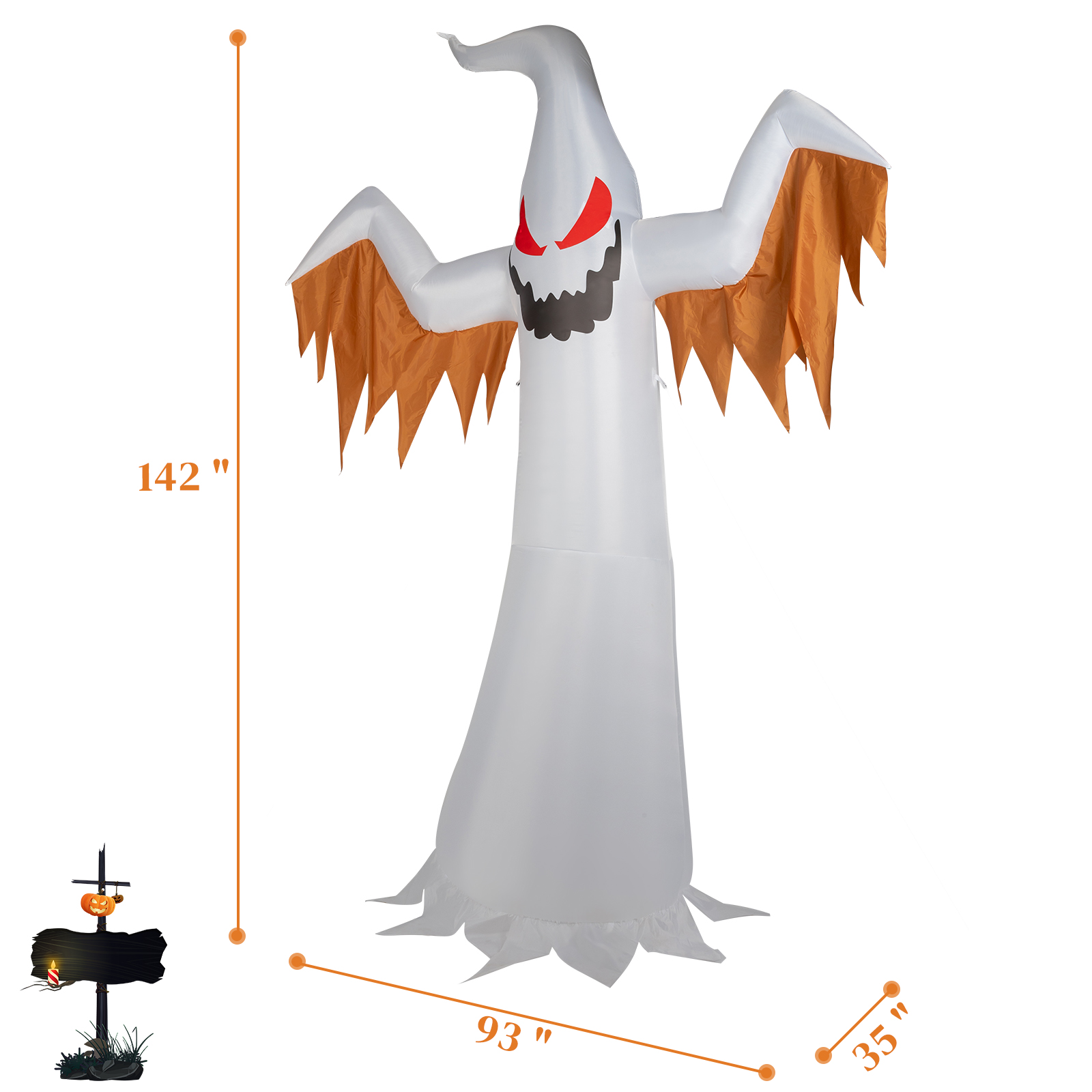Replace 50904039 12ft 4pcs LED Lights Giant Scary Ghost Flames And Flashing Red Eyes Inflatable Halloween Decoration photo 7