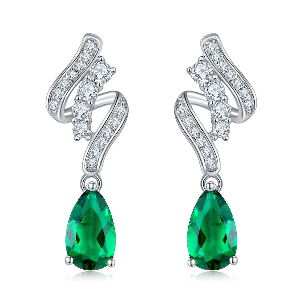 S925 Silver 2.4g 1.52ct Lab-Created Emerald Drop Earrings, 8x5mm Pear Cut photo 1