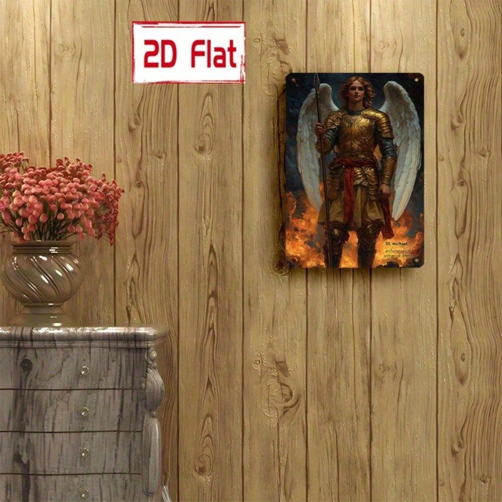 Archangel Wall Plaque Golden Armor Angel Medal, Spear Shield Religious Decor photo 5