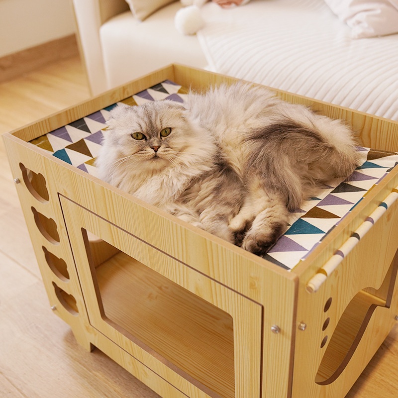 Integrated Wooden Double-Layer Pet Hammock Bed,Thick Cushion With Random Patterns photo 4