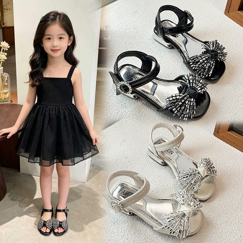 2026 Spring New Girls High Heel Sandals, One Strap Buckle Thick Block Heel Elegant Dress Sandals For Little Girls photo 1