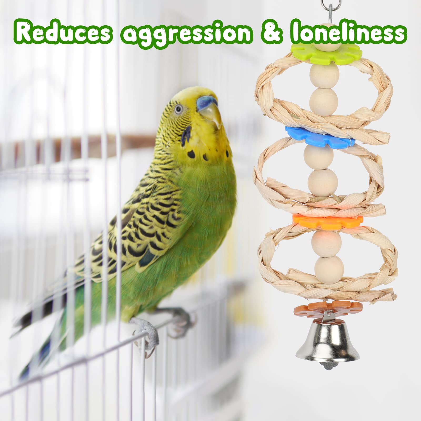 7 Pack Bird & Parrot Toys, Bird Cage Toys For Conures, Wood Chew Set Natural Wood, Bird Toys & Conure Toys, Climbing & Hanging Play, Hammock Rest, Corn Leaves & Luffa, Parakeets & Cockatiels photo 3