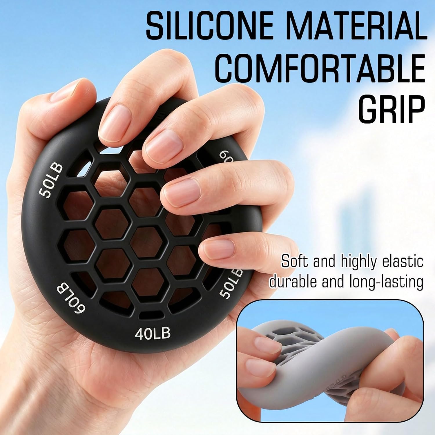 Honeycomb Adjustable Silicone Hand Exerciser & Grip Strengthener Rings, 10-60 LB Finger Exerciser & Grip Ball For Hand Strengthening, Rehabilitation, And Fitness Training photo 3