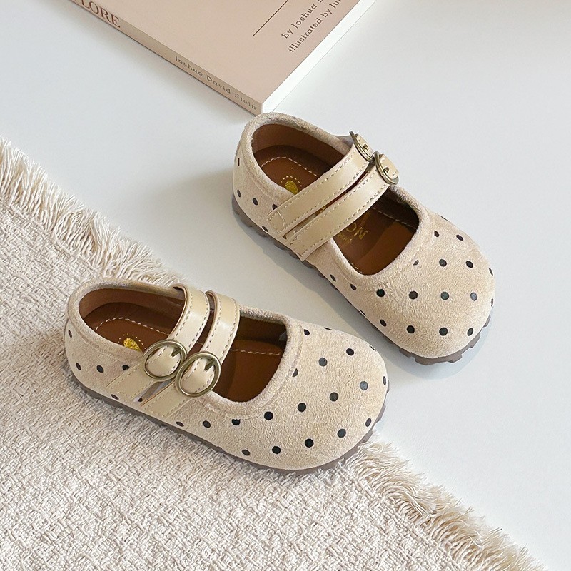 2026 Spring & Autumn New Kids Forest Style Polka Dot Leather Shoes, Korean Style Girls Shallow Mouth Princess Shoes, Soft Sole Casual Flats photo 3