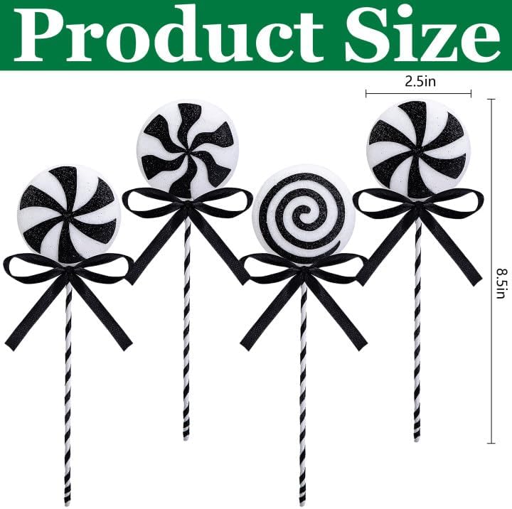 Christmas Swirl Lollipop Tree Picks 12 Units, 8.5 Inch Black White Picks For Vase, Wreath, Stairs, Garland And Tree Decor photo 3