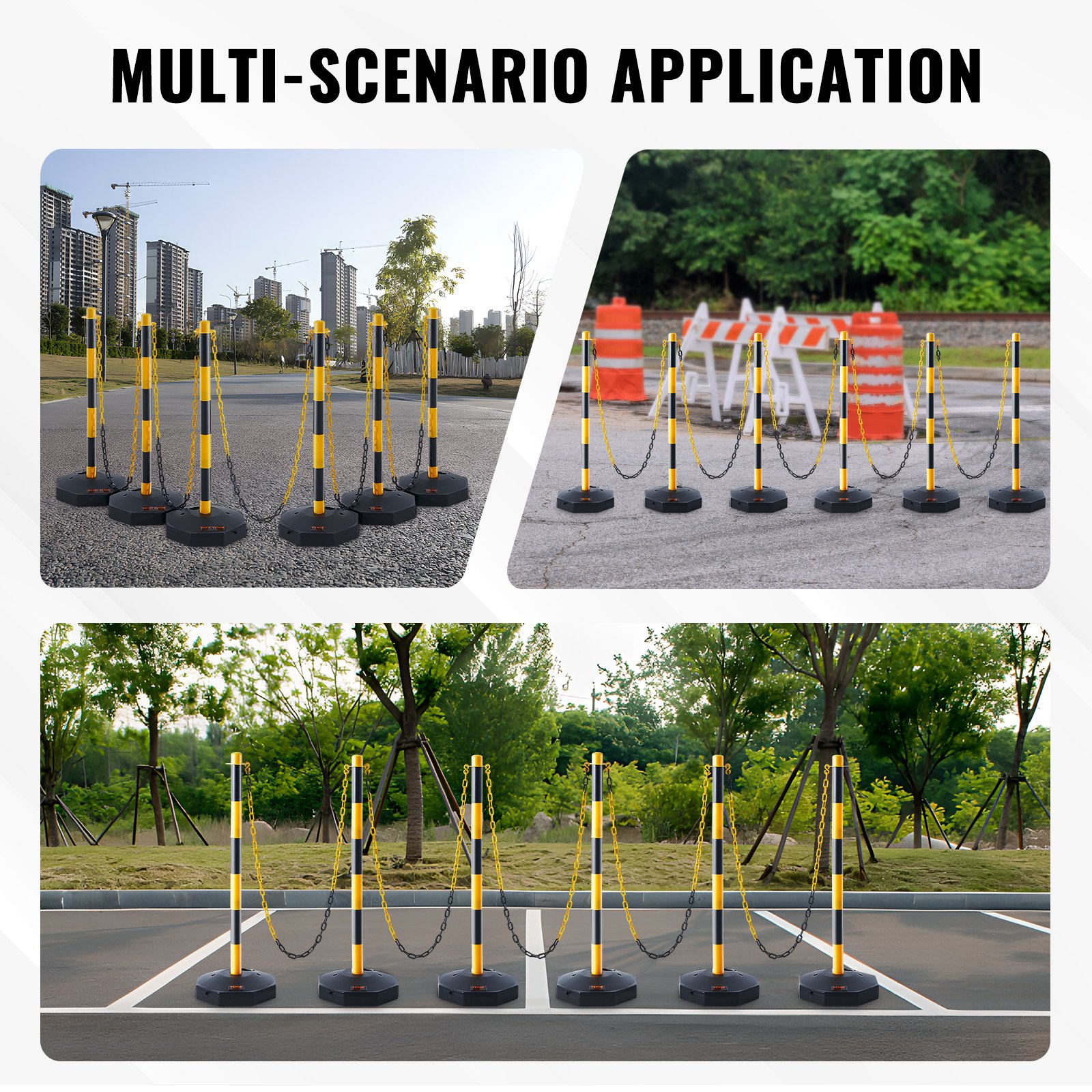 Adjustable Traffic Delineator Post Cones, 6 Pack, Traffic Safety Delineator Barrier With Fillable Base 2.44 M Chain, For Traffic Control Warning Parking Lot Construction Caution Roads, Yellow & Black photo 7