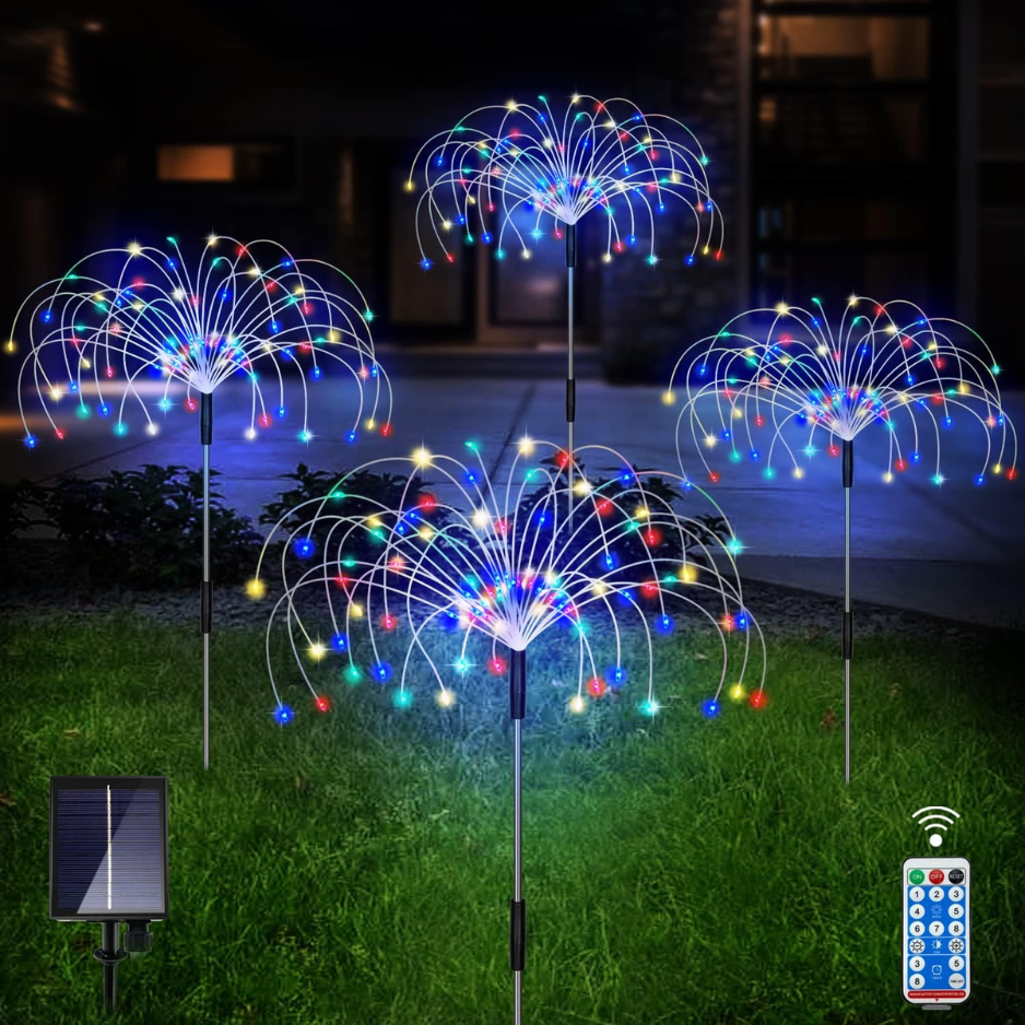 4 Pack Solar Firework Garden Lights, 120 LED Colorful Waterproof Stake Lights photo 1